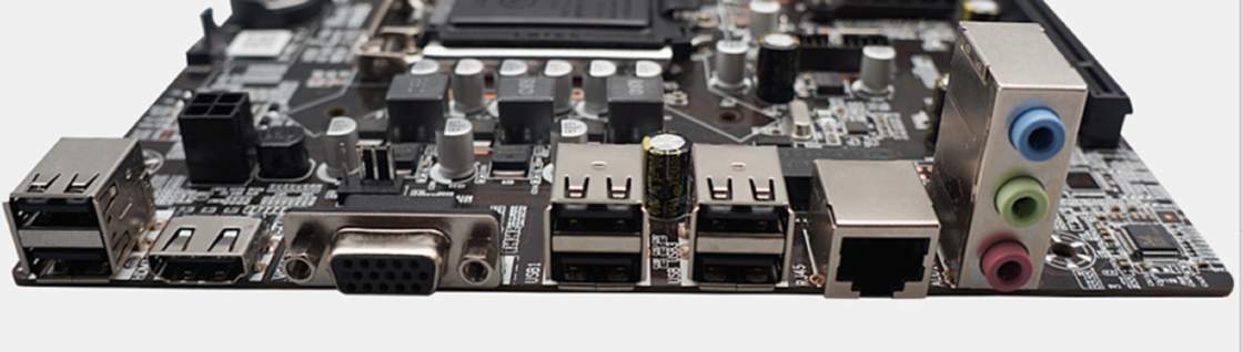 Carte mère ETEK offrant de la SDRAM DDR3 1066/1333 double canal jusqu'à 8 Go, incluant des slots PCIe, stockage M.2, et plusieurs ports SATA+USB
