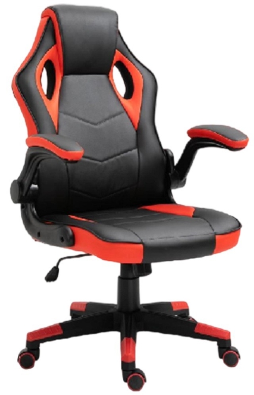 Chaise de bureau gaming ergonomique avec base en nylon de 350 mm, roulettes en PU, vérin à gaz de 100 mm et accoudoirs rabattables avec rembourrage en PU pour un soutien flexible