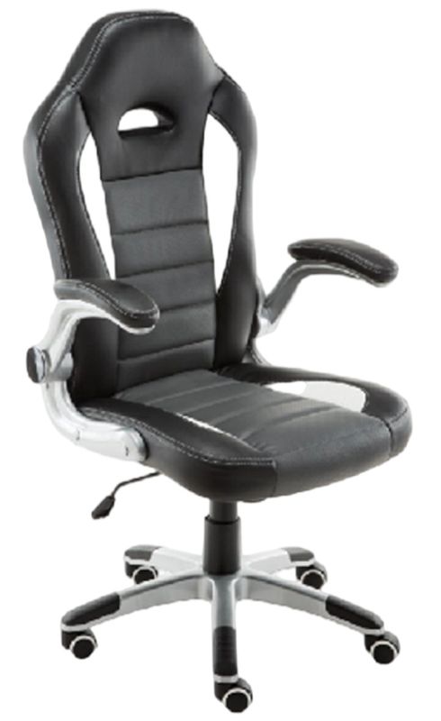 Chaise ergonomique avec accoudoirs rabattables et triple rembourrage en PU, roulettes en PU de 320 mm avec base enduite de poudre et vérin à gaz peint de 100 mm