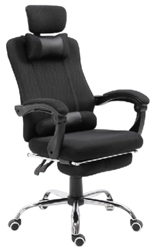Chaise de bureau ergonomique en maille multifonctionnelle avec repose-pieds intégré et fonction d'inclinaison, accoudoirs en maille, vérin à gaz de 100 mm