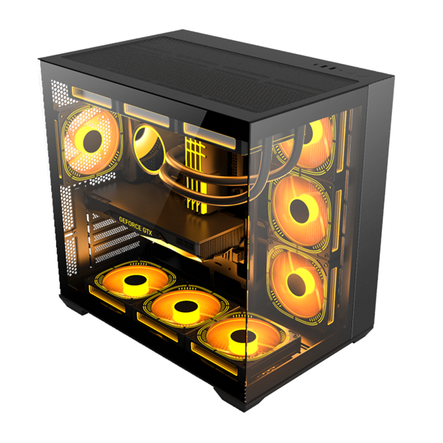 Boîtier d'ordinateur compatible avec les cartes mères EATX/ATX/Micro-ATX/Mini-ITX/BTF avec acier SPCC de 0,6 mm et verre trempé double face