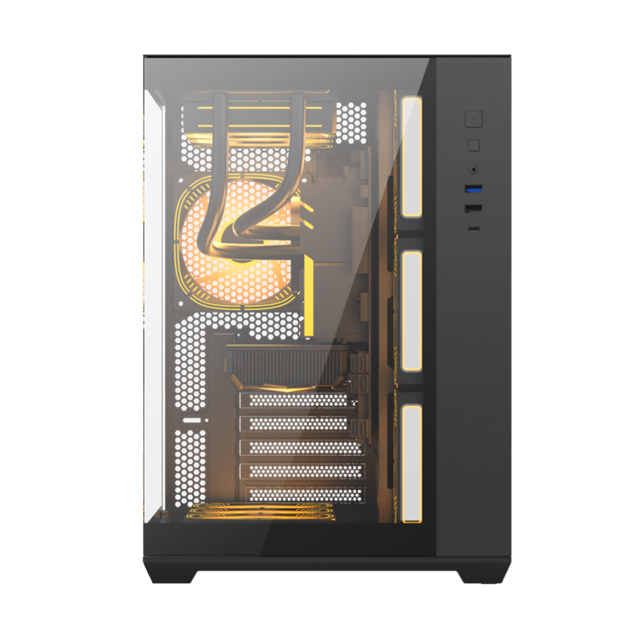 Boîtier d'ordinateur compatible avec les cartes mères EATX/ATX/Micro-ATX/Mini-ITX/BTF avec acier SPCC de 0,6 mm et verre trempé double face