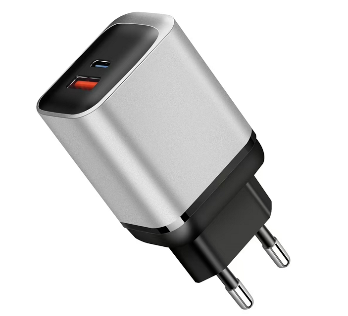 Chargeur rapide GaN ETEK 30W à deux ports avec PD+PPS+QC, 1USB-C+1USB-A, Entrée 110-240V AC, Noir/Blanc