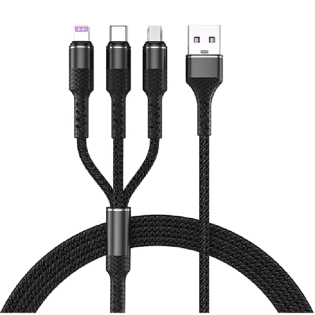 Câble de charge rapide 3-en-1 ETEK, 4 cœurs en cuivre pur, indicateur LED, 6 couleurs, pour les voyageurs, les familles et les bureaux