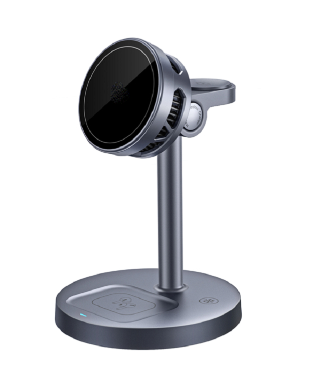 ETEK Chargeur sans fil 3-en-1 en métal 25W, charge rapide pour téléphone (jusqu'à 25W), montre (5W) et écouteurs (2.5W), MOQ : 1 000 unités.