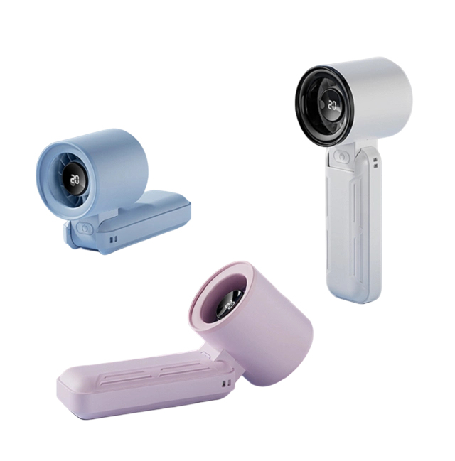 Ventilateur USB pliable à grande vitesse avec affichage LED, 3000mAh, 5 vitesses, Type-C, Noir/Violet/Bleu/Blanc, pour les voyages, le bureau et l'extérieur
