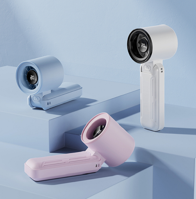 Ventilateur USB pliable à grande vitesse avec affichage LED, 3000mAh, 5 vitesses, Type-C, Noir/Violet/Bleu/Blanc, pour les voyages, le bureau et l'extérieur