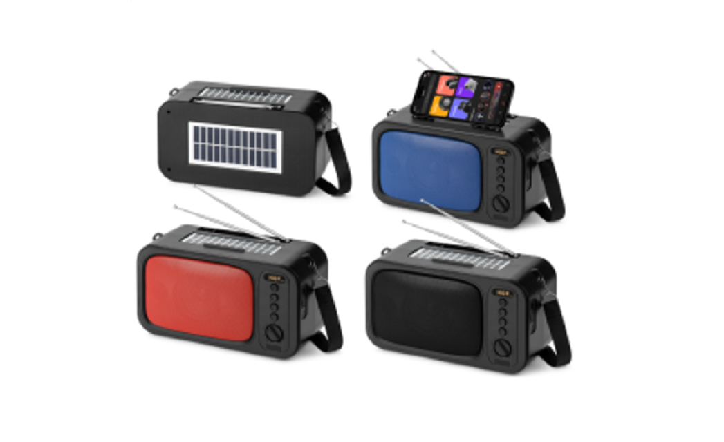 Haut-parleur Bluetooth solaire ETEK 10W, doubles panneaux solaires 1W, TWS, FM, USB/TF, haut-parleur 78mm, Noir/Rouge/Bleu, idéal pour une utilisation en extérieur, camping
