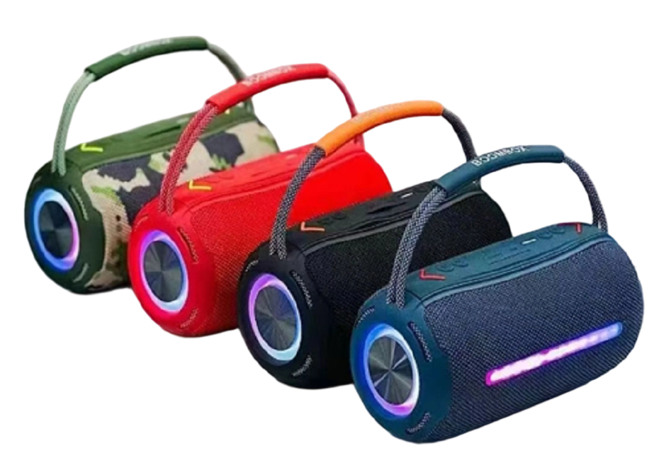 Enceinte Bluetooth de soirée 10W, double 5W RMS, BT/AUX/TF/Disque U, batterie 1200mAh, design tissu+plastique, pour soirée, extérieur, maison, etc.