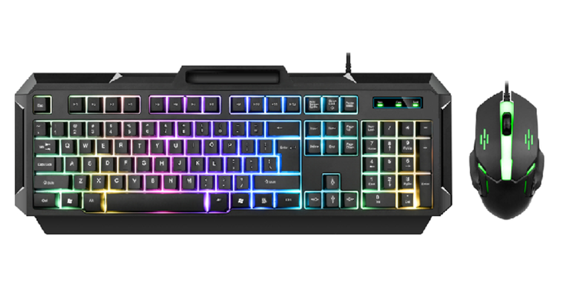 ETEK 104-Key Wired Mechanical-Feel Gaming Keyboard & mouse combos,Black Carbon Fiber Texture, 2.8M Cable, Rainbow Keycaps
