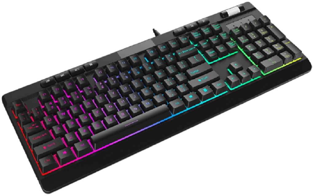 Clavier de jeu ETEK RGB, 104 touches, multimédia, rétroéclairage réglable, fil en cuir de 1,5 m, noir, 660g
