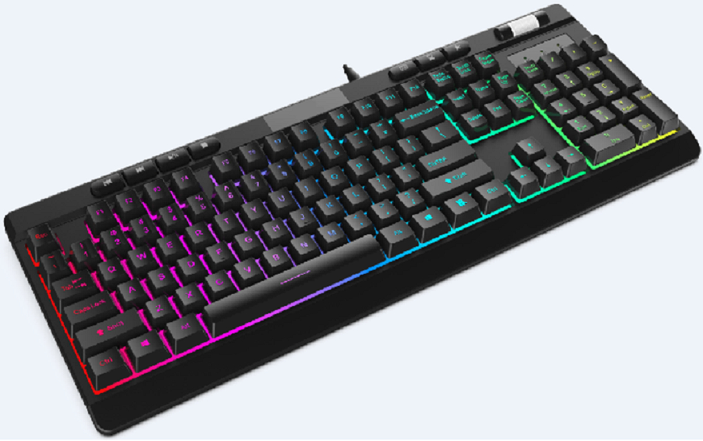 Clavier de jeu ETEK RGB, 104 touches, multimédia, rétroéclairage réglable, fil en cuir de 1,5 m, noir, 660g