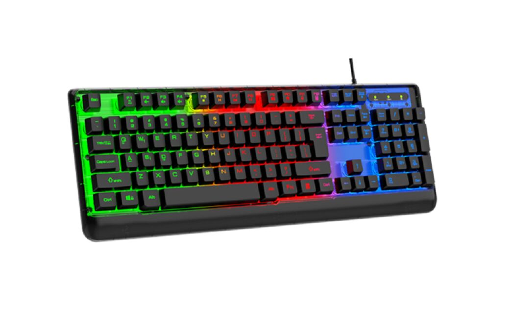 Clavier de jeu filaire rétroéclairé en 3 couleurs, coque ABS transparente, touches imprimées au laser, anti-ghosting à 19 touches, câble 1,5M