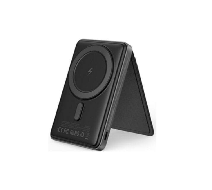 Banque d'alimentation magnétique sans fil 3 en 1 5000mAh, 15W MagSafe-compatible, sortie PD/QC 22,5W, support téléphonique intégré, options multicolores