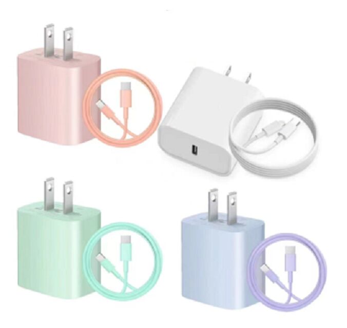Chargeur rapide PD+QC de 20W, prise américaine, couleur macaron, 5V/9V/12V,62.5mm*43*27mm Taille,emballage de sacs en PE