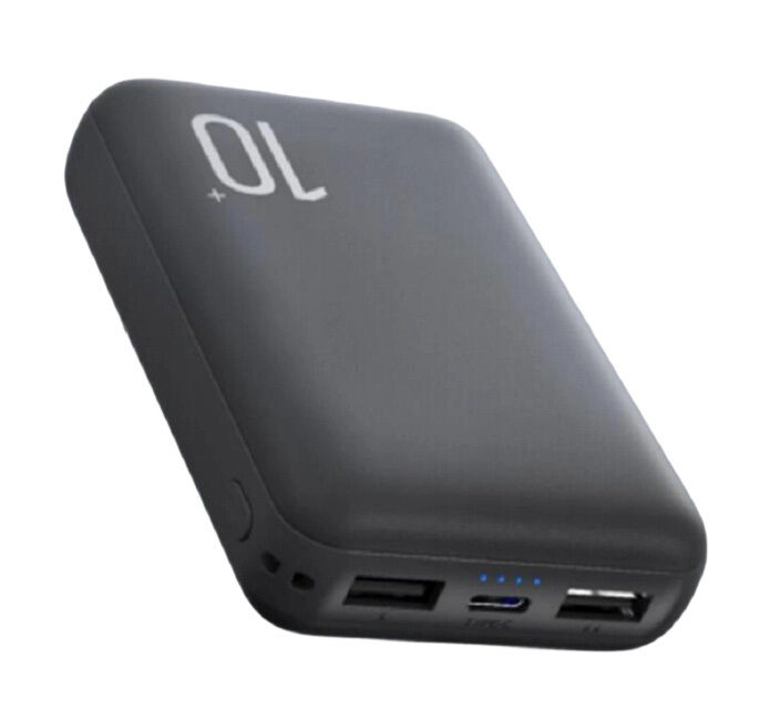 Batterie externe double cellule 10000mAh, Li-Po de qualité A, Sortie 10W, Entrée Type-C + Micro USB, Noir/Blanc