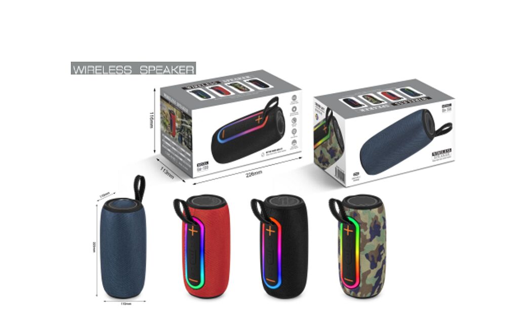 Le haut-parleur Bluetooth portable, Jeeli 5.3, 10W, LED Marquee, TWS, FM/USB/TF, 1200mAh, ABS + Tissu