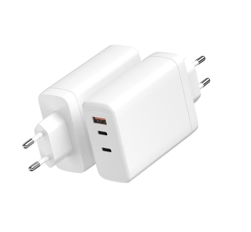 Chargeur rapide GaN de 120 W, sortie USB-C PD double de 100 W, QC USB-A, adaptateur de voyage de 100 à 240 V, blanc/noir