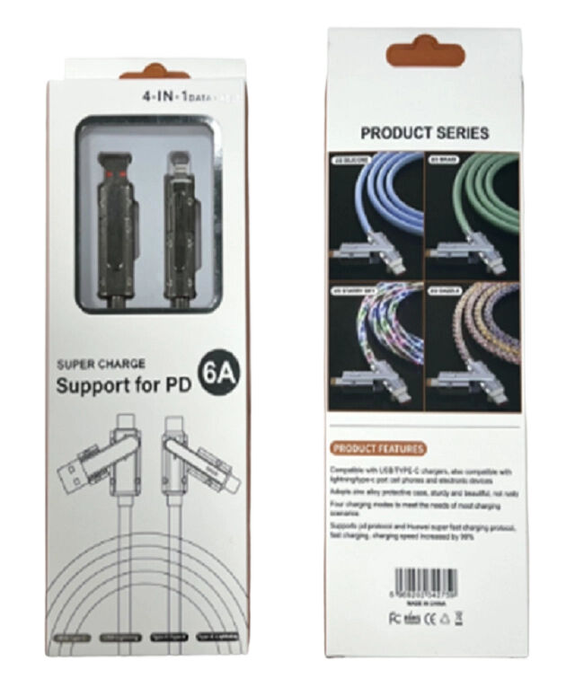 Cable de charge rapide transparent, 65 W C-C, 27 W C-L, cuivre à 5 cœurs, indicateur LED