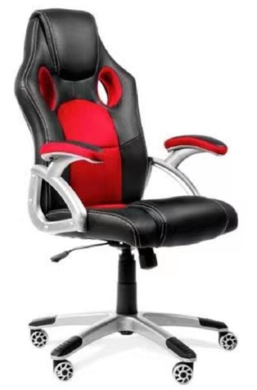 Chaise de jeu ergonomique, en PU noir/maillage rouge, 320 mm de base, 200 lbs, inclinaison et hauteur réglable