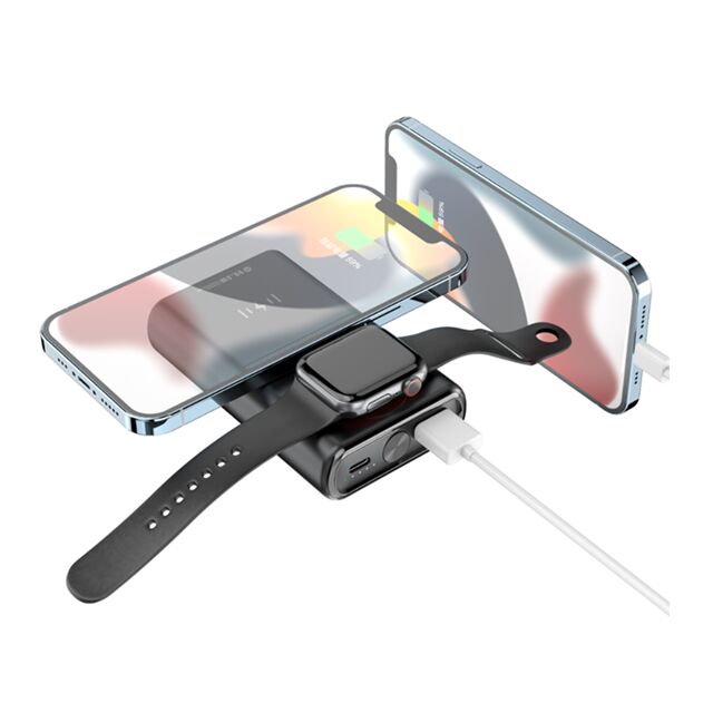 Batterie externe sans fil 2-en-1 de 10000 mAh, charge de téléphone 15W + montre 2,5W