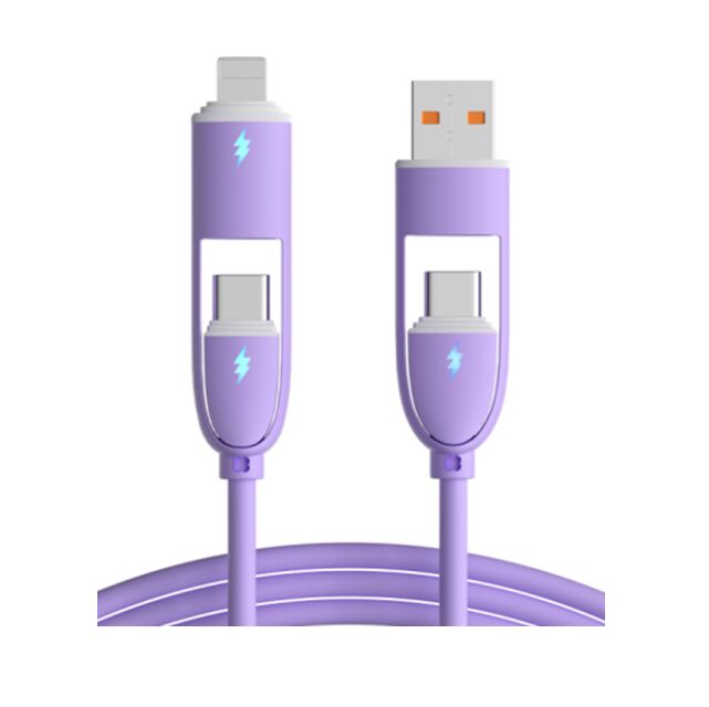 Câble de données en silicone 5-en-1, 60W C-C, 4 couleurs, véritable 5 cœurs, 1,0M