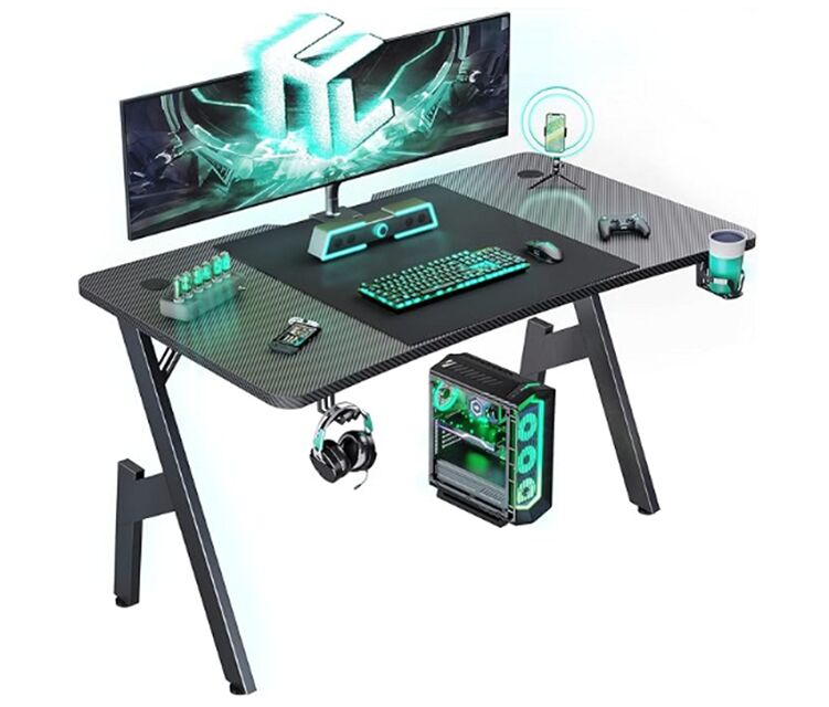 Bureau de jeu, Cadre en acier, Lumière RVB en option, Porte-gobelet, 1,2/1,4/1,6M