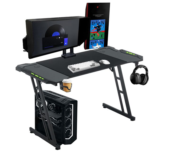 Bureau de jeu, Cadre en acier, Lumière RVB en option, Porte-gobelet, 1,2/1,4/1,6M