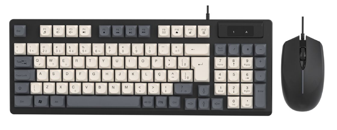 Clavier et souris filaires, 94 touches + souris de jeu 2400 DPI, bloc de couleurs