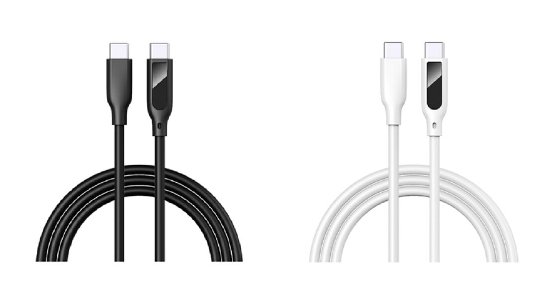 Câble USB-C avec affichage numérique, charge rapide 5A, silicone, 1m, tension/courant en temps réel