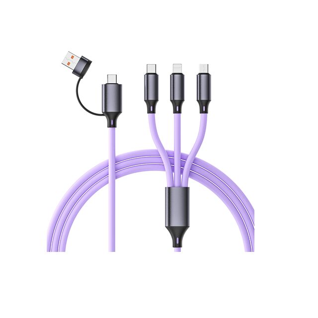 1Cable de recharge rapide en silicone de 2 m, 4 cœurs de cuivre pur, prise en alliage d'aluminium, multicolore