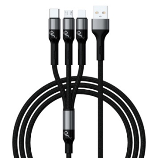 Cable tressé à recharge rapide 3 en 1 (USB-A à Lightning/Micro/Type-C), coque en aluminium