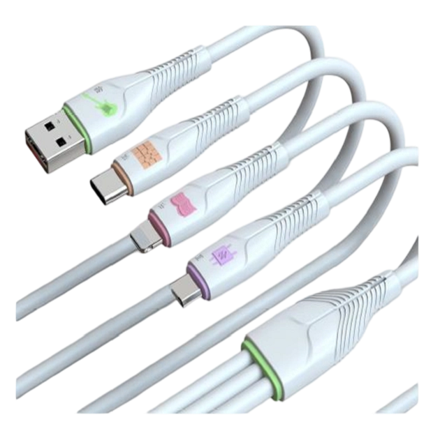 Cable de charge blanc 3 en 1 (USB à Lightning/Micro/Type-C), 1,5 m