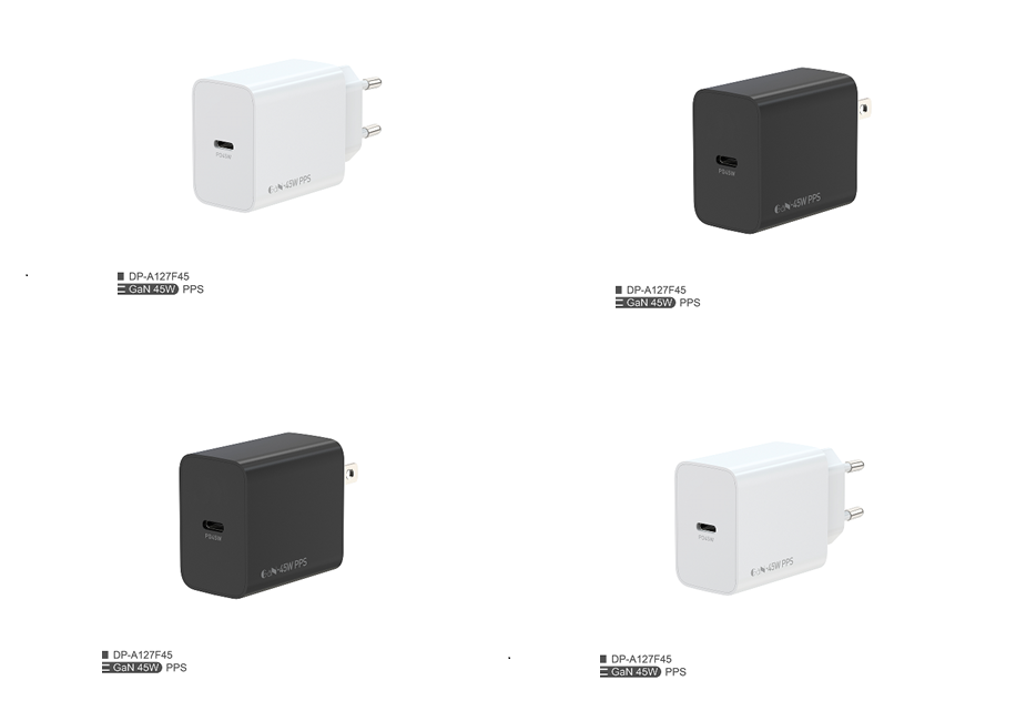 Chargeur rapide PD+QC de 45 W (UE Plug), noir/blanc, boîte couleur