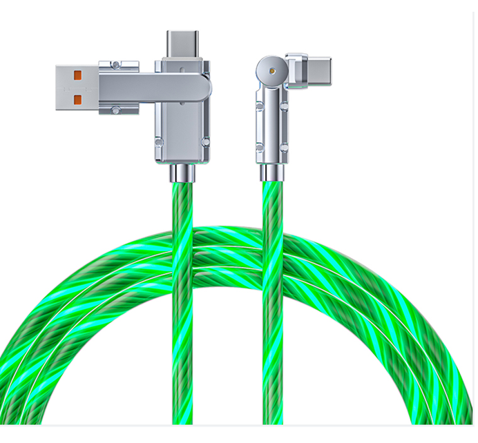 65W câble de charge rapide transparent en alliage de zinc LED C-C/C-L double protocole