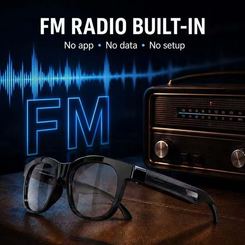 Bluetooth 5.4 Audio lunettes de soleil w/FM Type-C 6H Temps de jeu 38,5g Léger Multicolore