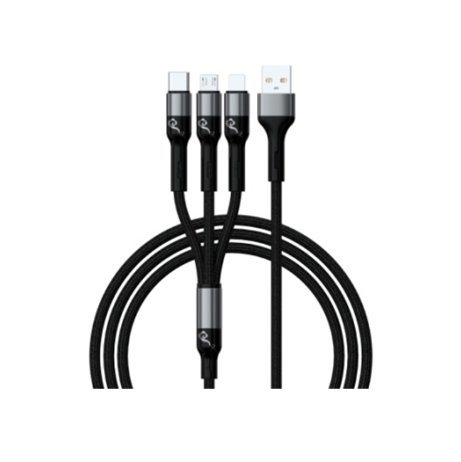 Câble de charge rapide tressé 3-en-1 de 1,2 m, Lightning/Micro 2 cœurs, TPE+Aluminium, Noir/Rouge/Vert