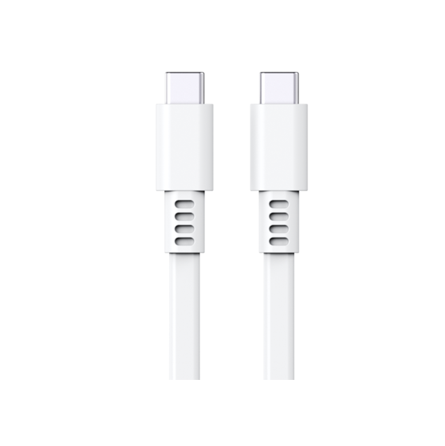 USB 2.0 câble de recharge rapide plat en silicone, de type C à C 3A / 20V + 480 Mbps transfert de données, 1M câble blanc souple résistant à la flexion