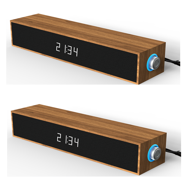 Enceinte Bluetooth rétro en bois avec lumière d'ambiance et affichage de l'heure, double haut-parleur de 2