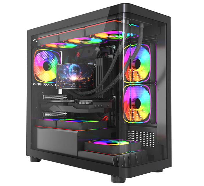 Étui de jeu ATX Mid-Tower. Panneau en verre incurvé.