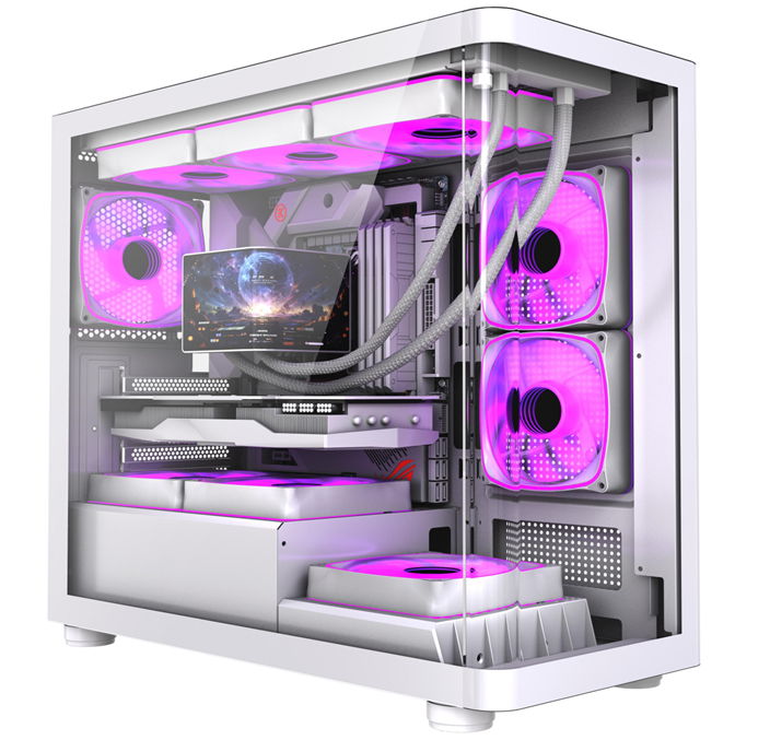 Étui de jeu ATX Mid-Tower. Panneau en verre incurvé.
