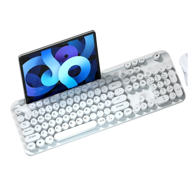 Clavier sans fil 2,4G et Bluetooth | Rechargeable Type-C | Batterie 500 mAh | Bouton de volume | Taille normale 104 touches