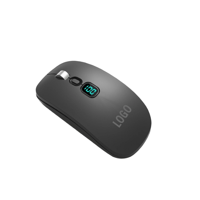 Souris sans fil rechargeable 4D 2.4G BT Double mode 500mAh Interrupteur silencieux Écran LED Molette en aluminium 8650IC
